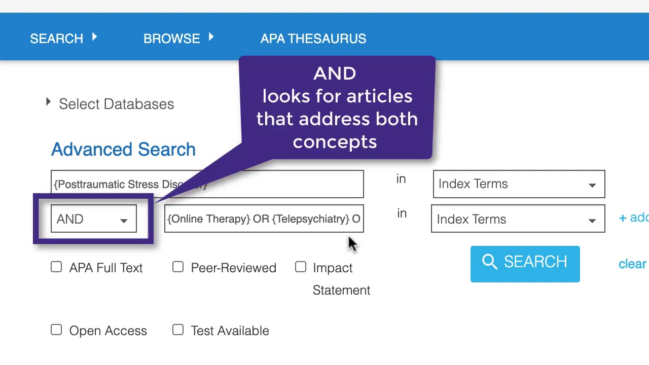 Searching with the Thesaurus and Index Terms on APA PsycNet