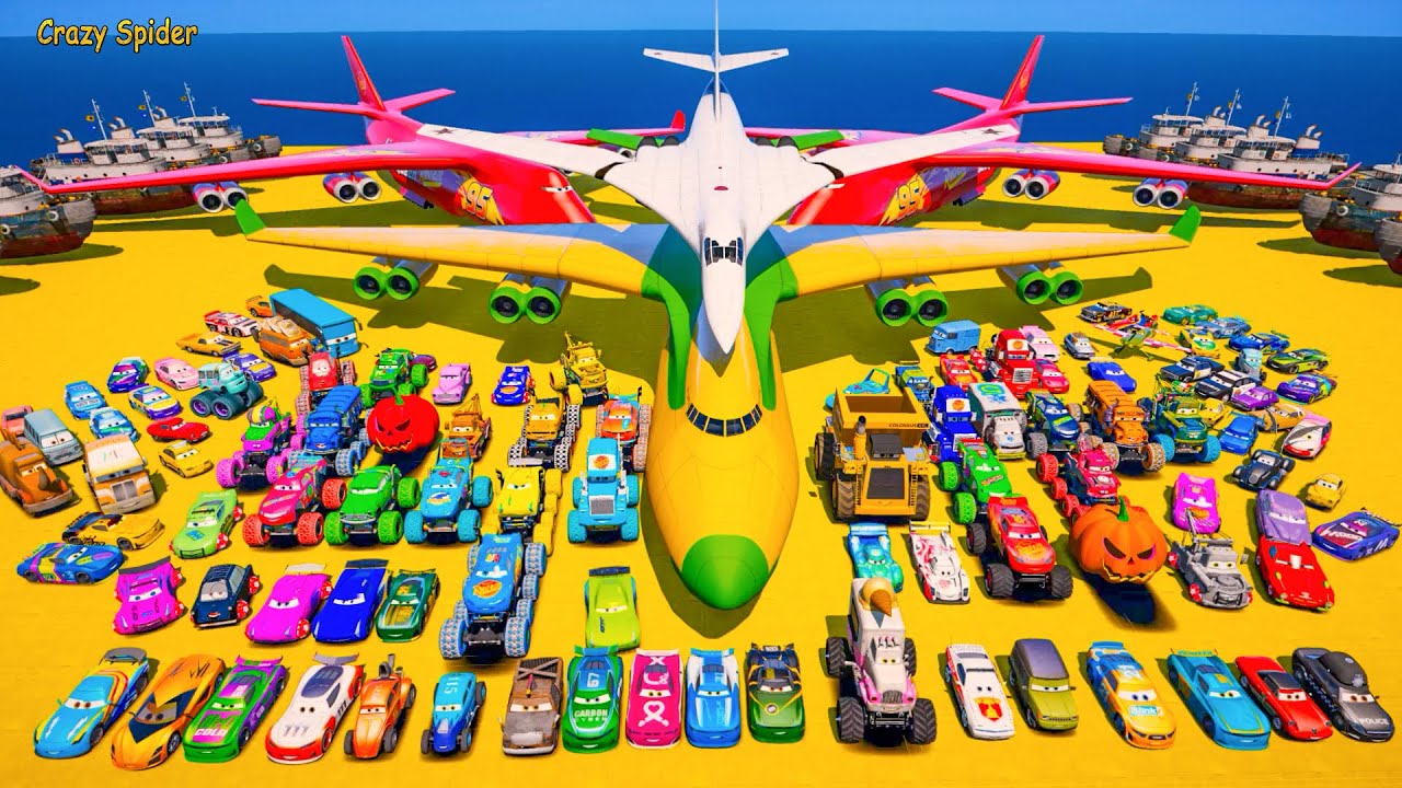 Disney Pixar Cars Racing Toys | Lightning McQueen Mack Truck Police Mater High Impact | Crazy Spider