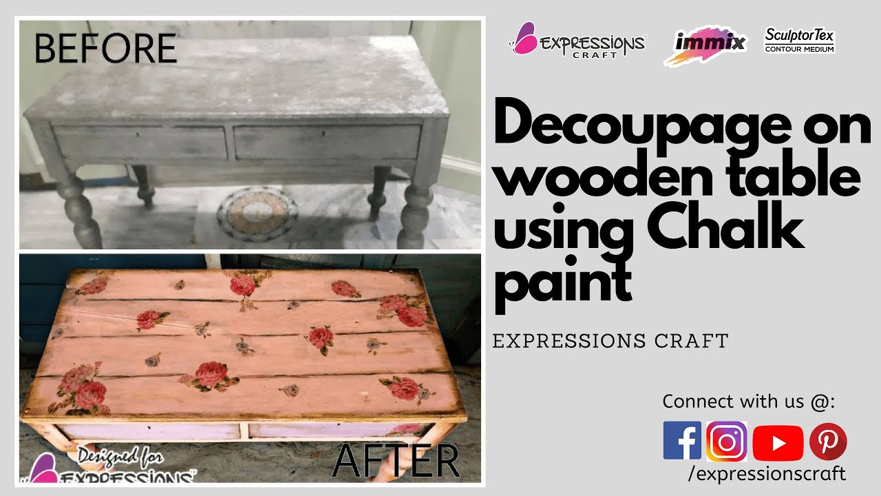 DECOUPAGE  |   DECOUPAGE ON FURNITURE  | CHALK PAINT | WOODEN TABLE MAKEOVER HOW TO PAINT FURNITURE
