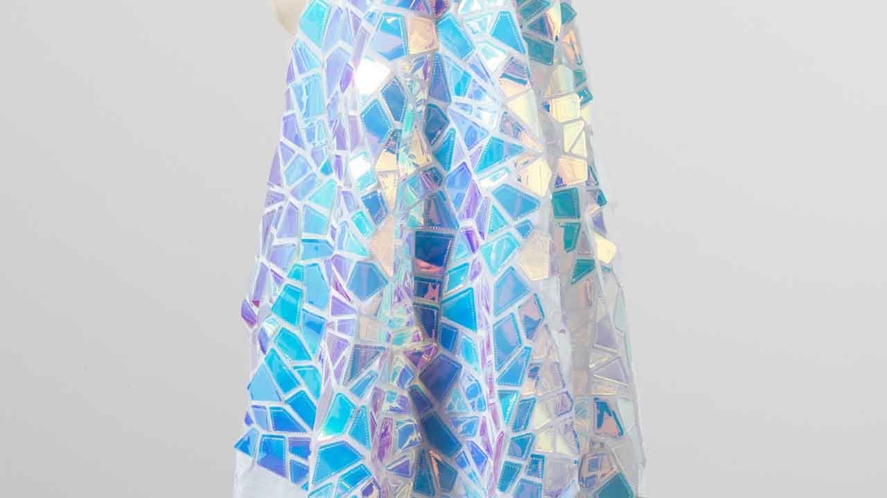 Shiny Iridescent Blue Irregular Geometric Sequin Fabric 30896