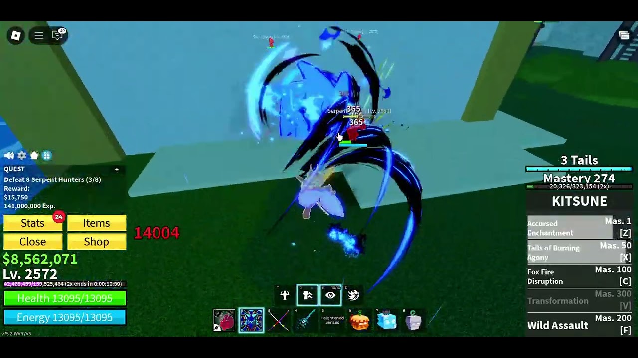 Hitting max level and getting the transformation of kitsune I blox fruits I roblox