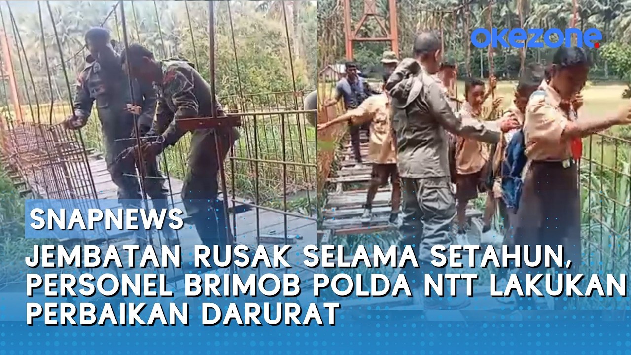 Jembatan Rusak Selama Setahun, Personel Brimob Polda NTT Lakukan Perbaikan Darurat