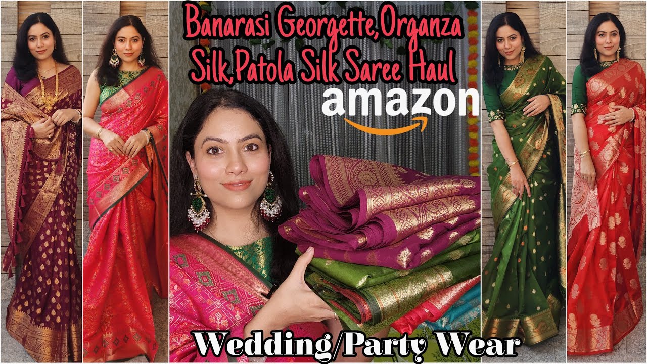 Amazon Saree Haul For Wedding Party | Organza Silk,Banarasi Georgette Silk,Art Silk Saree Tryon Haul