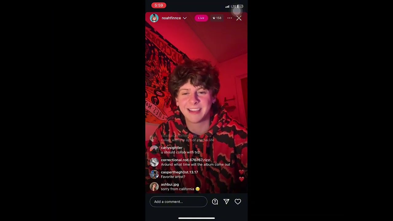 Noahfinnce instagram live 20/01/26