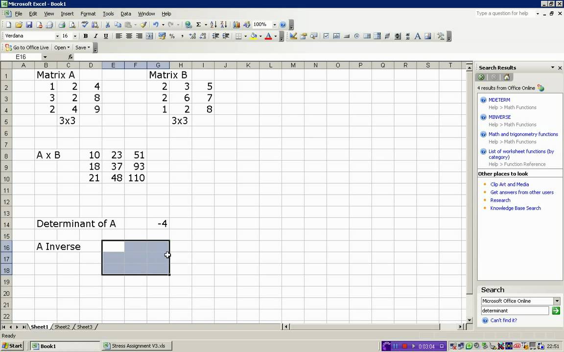 Matrix Multiplication and Inverse in Excel