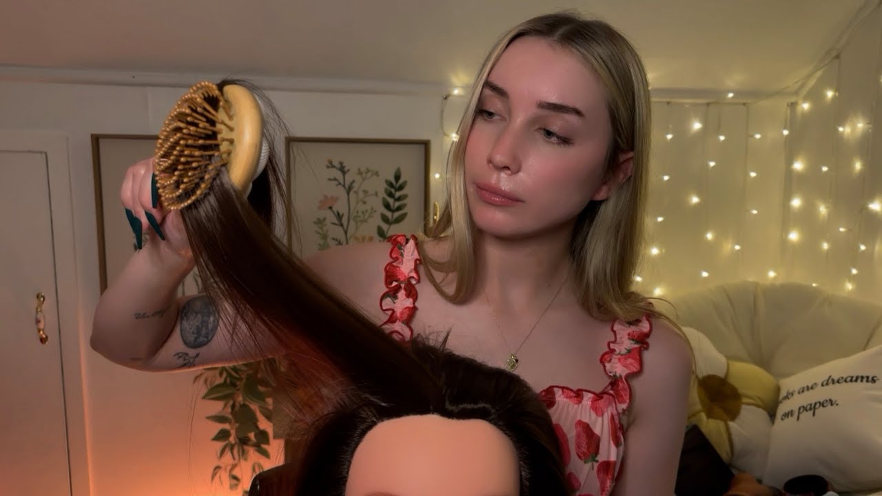 ASMR nice girl plays with your hair at the back of class (scalp massage, hair brushing, hair play)
