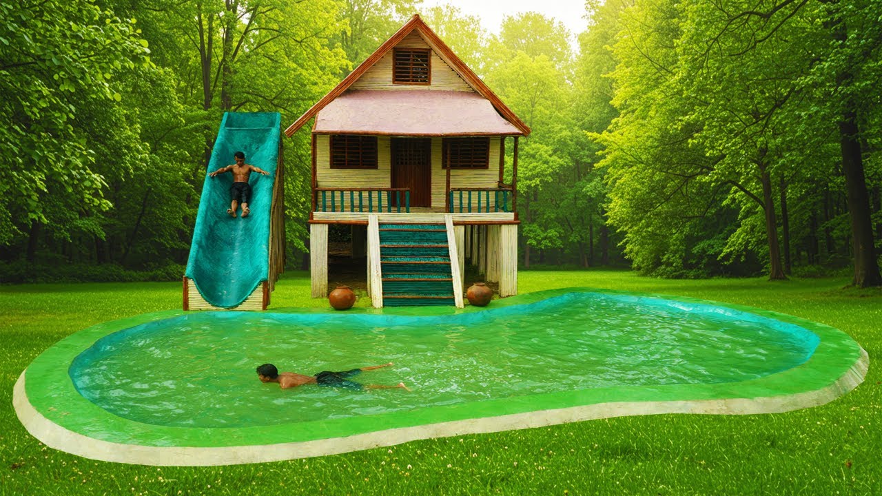 Building a Pool for a Mini Bamboo House 🏡💦