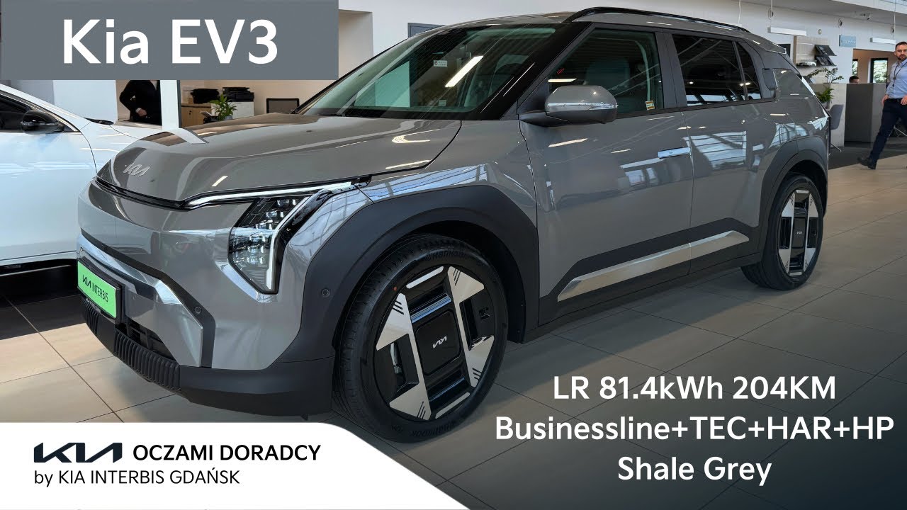 Kia EV3 LR [81.4kWh 204KM] wersja Businessline z pakietami TEC+HARMAN+HP w kolorze Shale Grey | 4K
