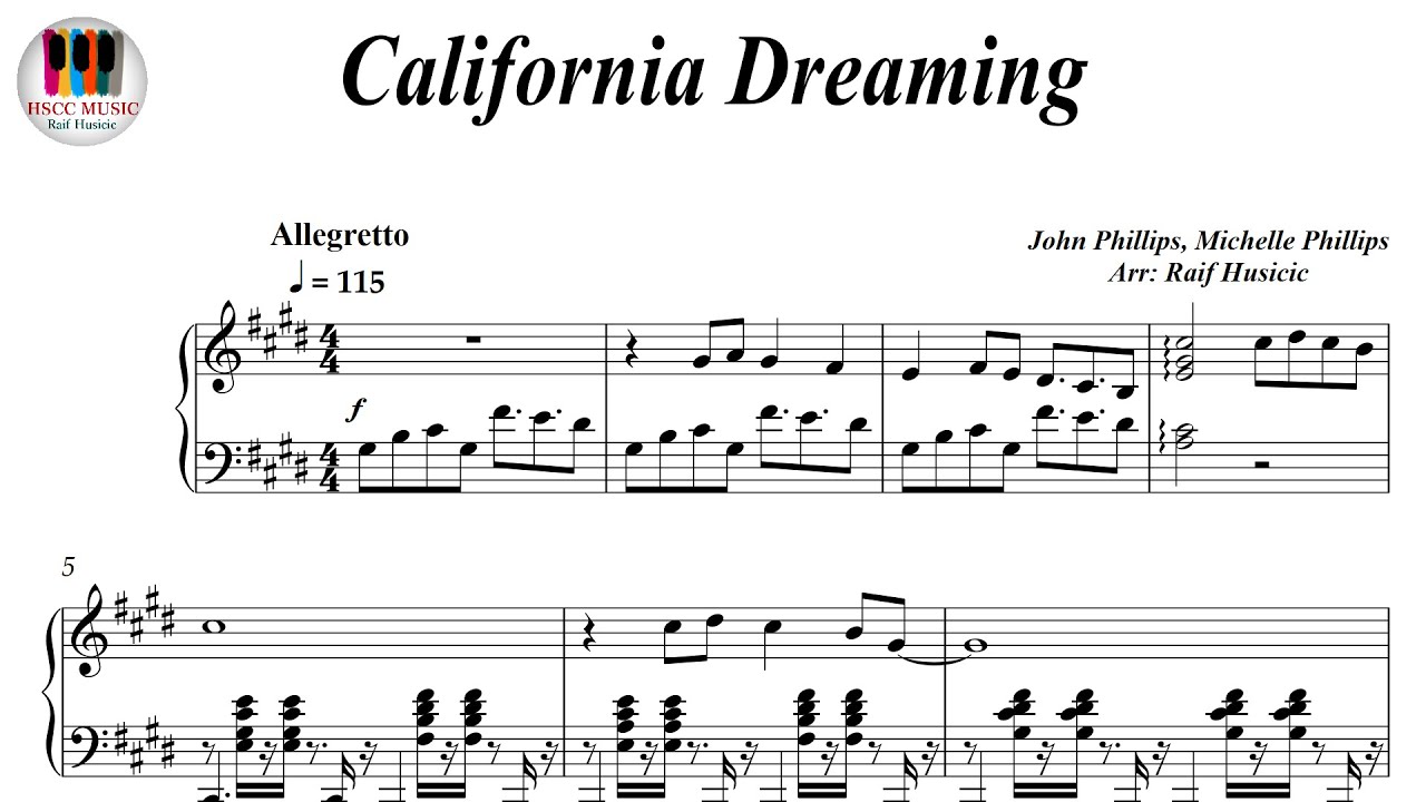 California Dreamin' - The Mamas & the Papas, Piano Sheet Music