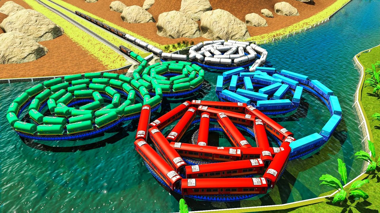 5 Spiral U-Turn Train Tracks🚦Extreme Rails Floating On Water🚇Trainz Simulator 2022
