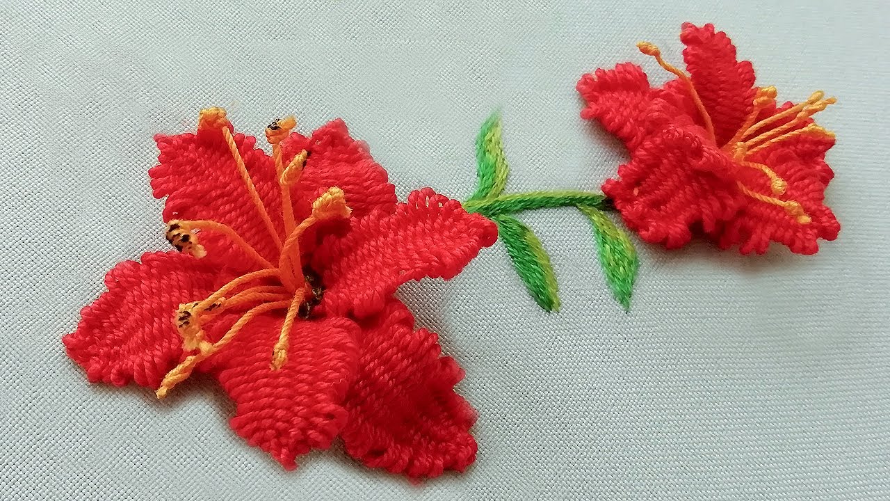 How to embroider 3D lily flowers | 3D embroidery