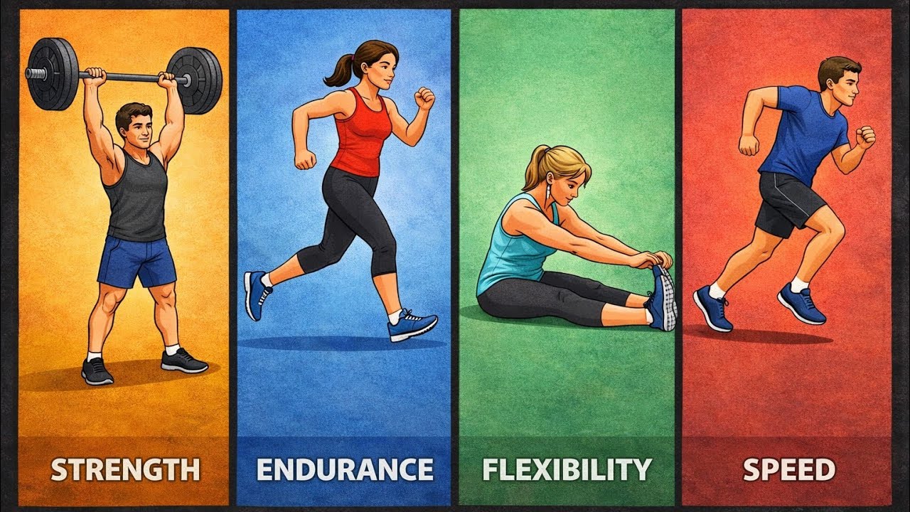 Components of physical Fitness strength,endurence,flexibility, speed