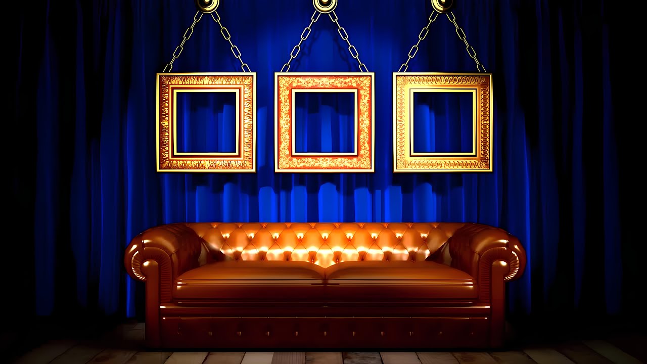 🎉 Composed Scene: Looping Lights & Gold Frames on Blue | Party Visual Loop