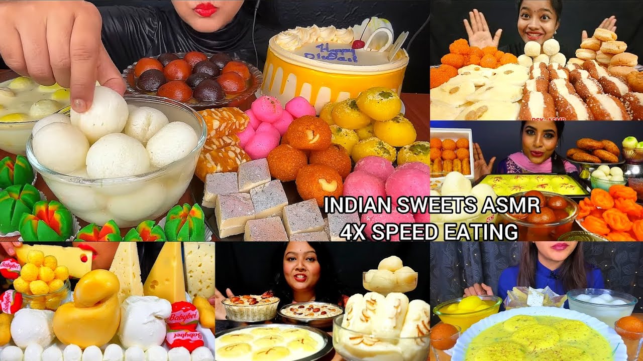 ASMR/RASMALAI,RASGULLA,CREAM CAKE,BURRATA,SCAMORZA,JALEBI,HALWA EATING 