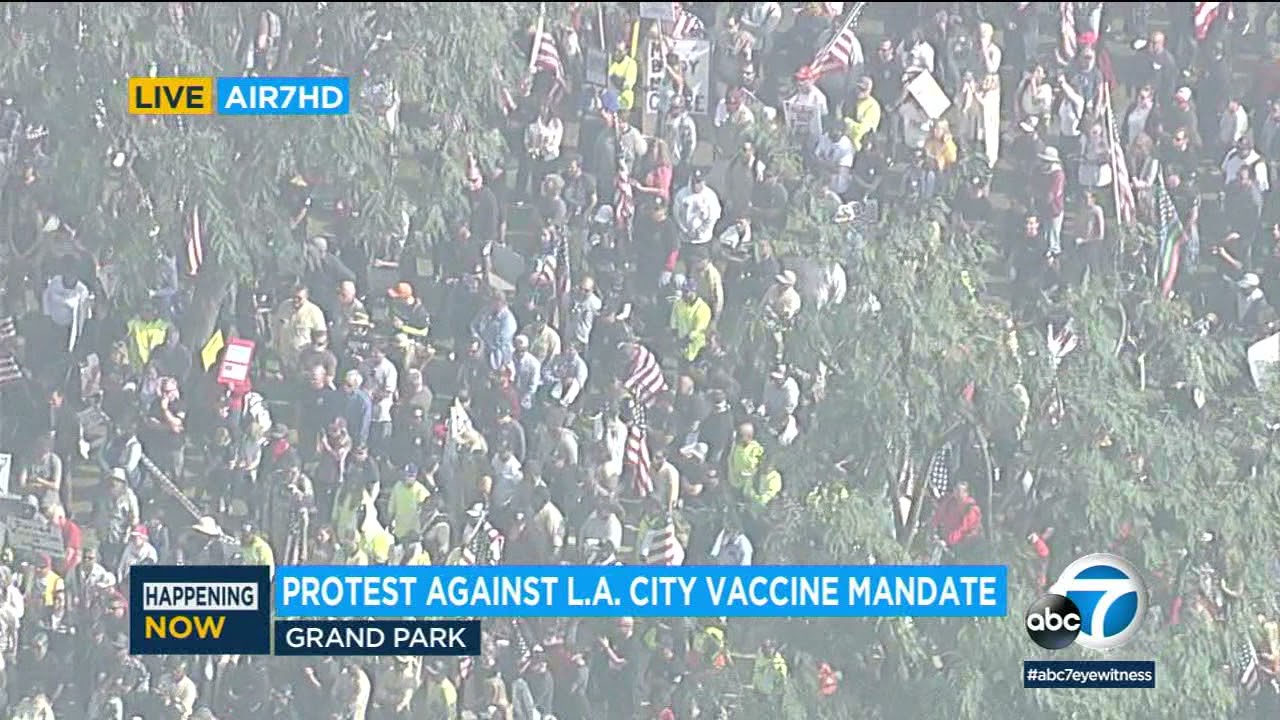 Hundreds of anti-vaccine mandate activists hold protest in downtown LA's Grand Park | ABC7