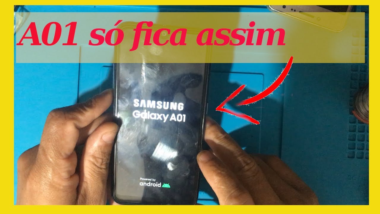 samsung A01 travado na tela inicial, não liga