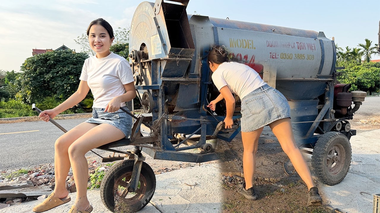 Girl's Challenge: Restoring an Old Rice Threshing Machine After Years of Use