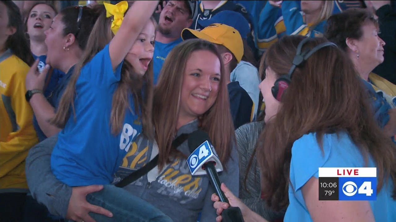 Blues fans celebrate Game 5 win at watch party at Enterprise Center