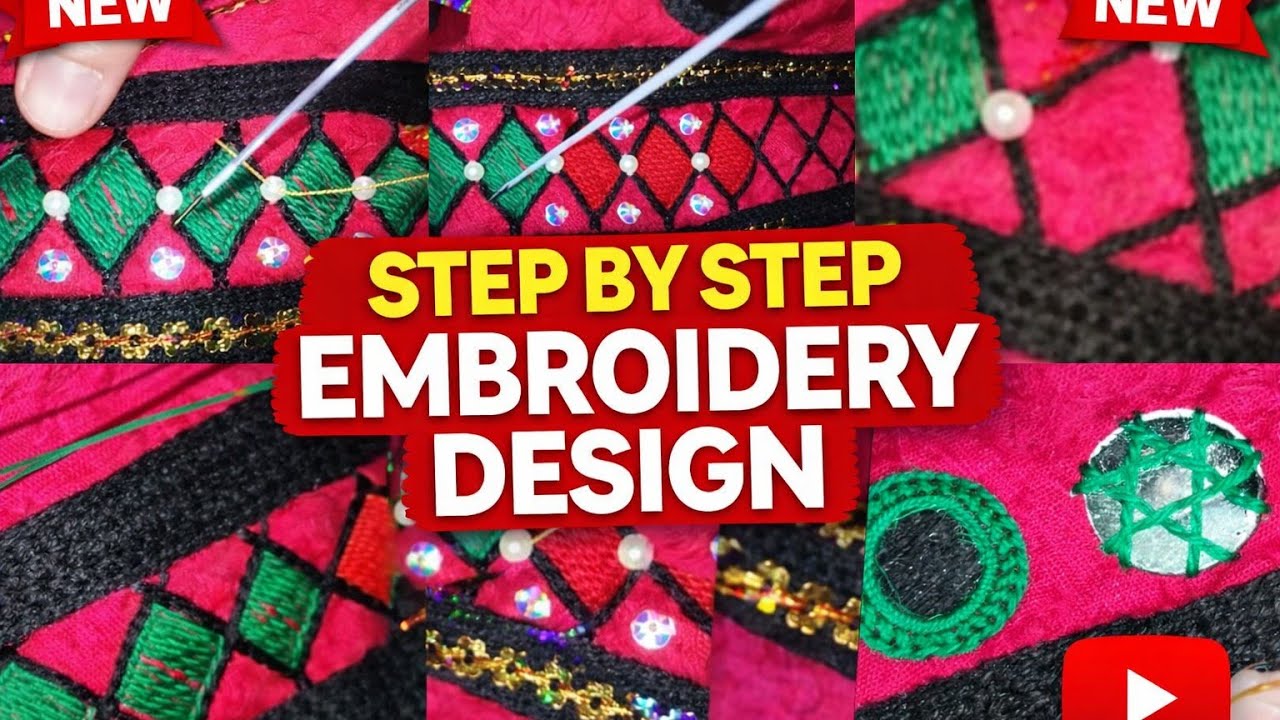 Sindhi Kacha Tanka Design 1part|Easy&Beautiful new Sindhi Hand Embroidery Step by Step Border Design