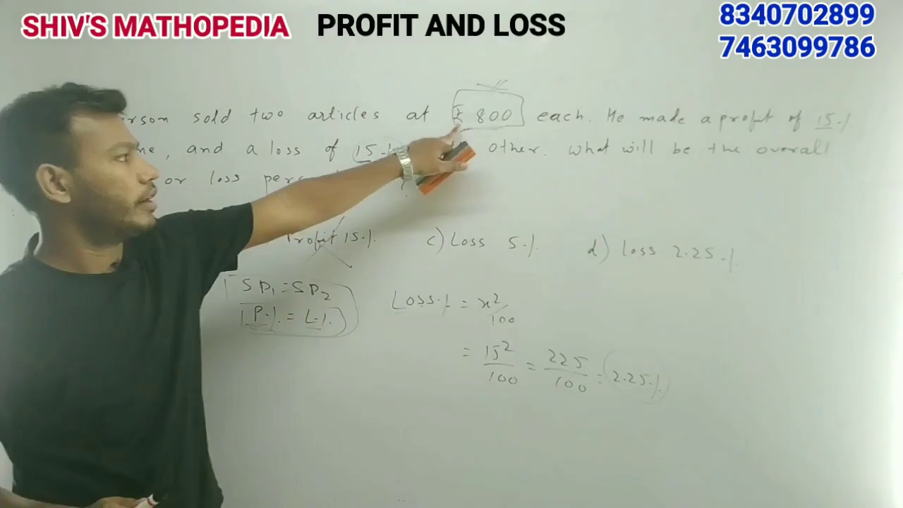 PROFIT AND LOSS SHORT TRICK | WHEN TWO ARTICLES ARE SOLD AT SAME PRICE |
