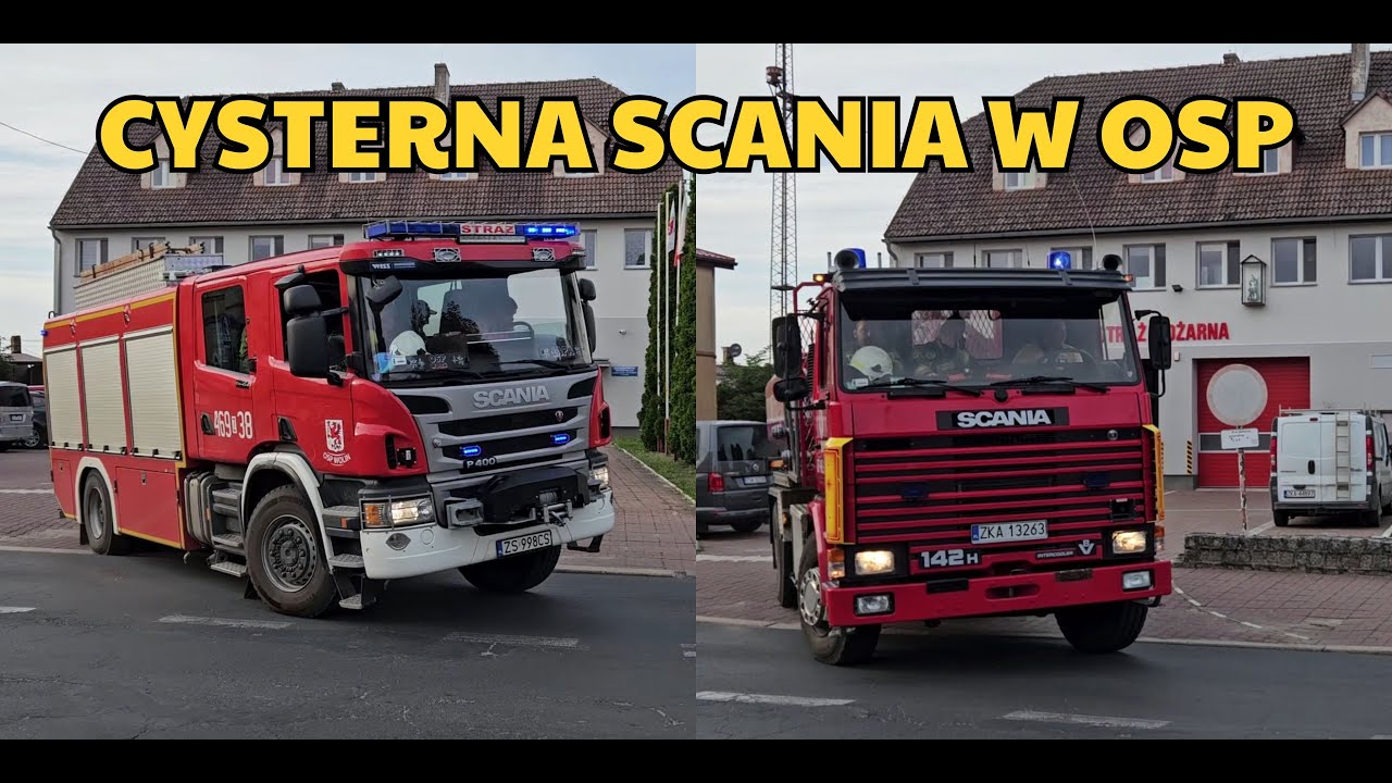 [TRĄBY] Alarmowanie i wyjazd dwóch ciężkich Scani z OSP Wolin do pożaru!