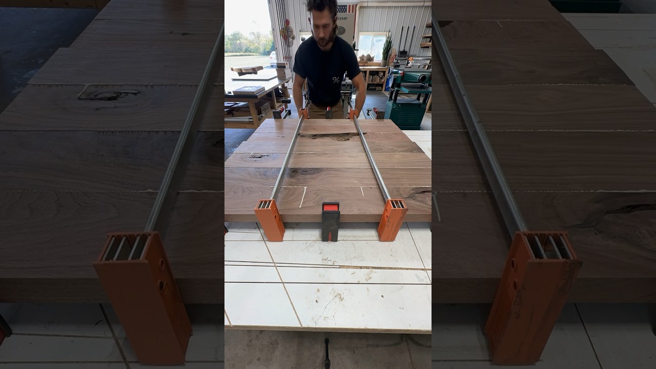 Walnut coffee tabletop glue up! ⬆️ #custommade #furnituremaker #artist #interiordesign #woodworking