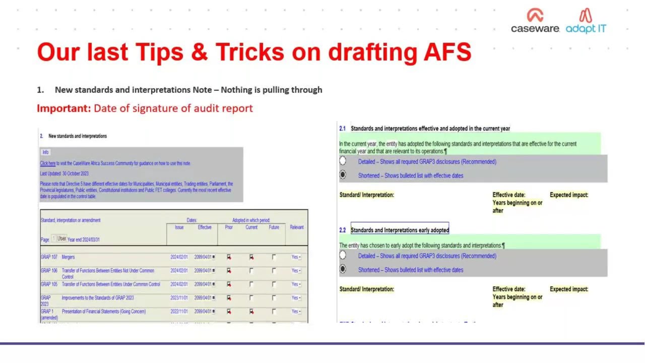 Caseware Tips & Tricks   PFMA Year End