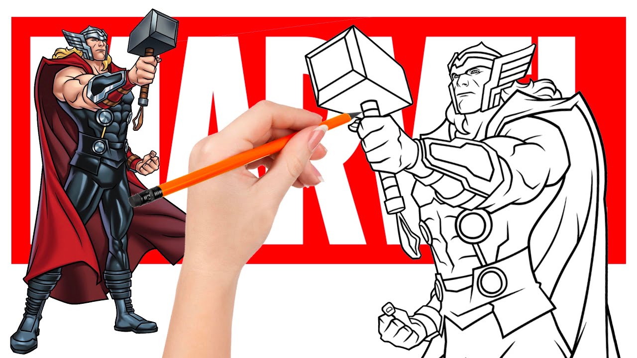 How to draw Thor holding Mjolnir | Marvel drawing for beginners