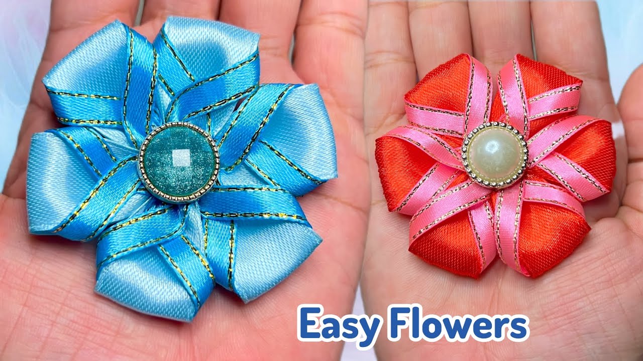 Super Easy!! Flower Making Ideas with Satin Ribbon | how to make a ribbon flower #flowercraft 