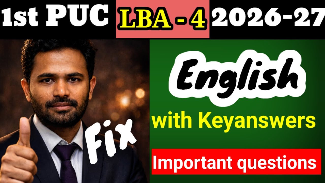 1st puc english LBA 4 question paper important questions pdf 2026-27 money madness oru manushyan