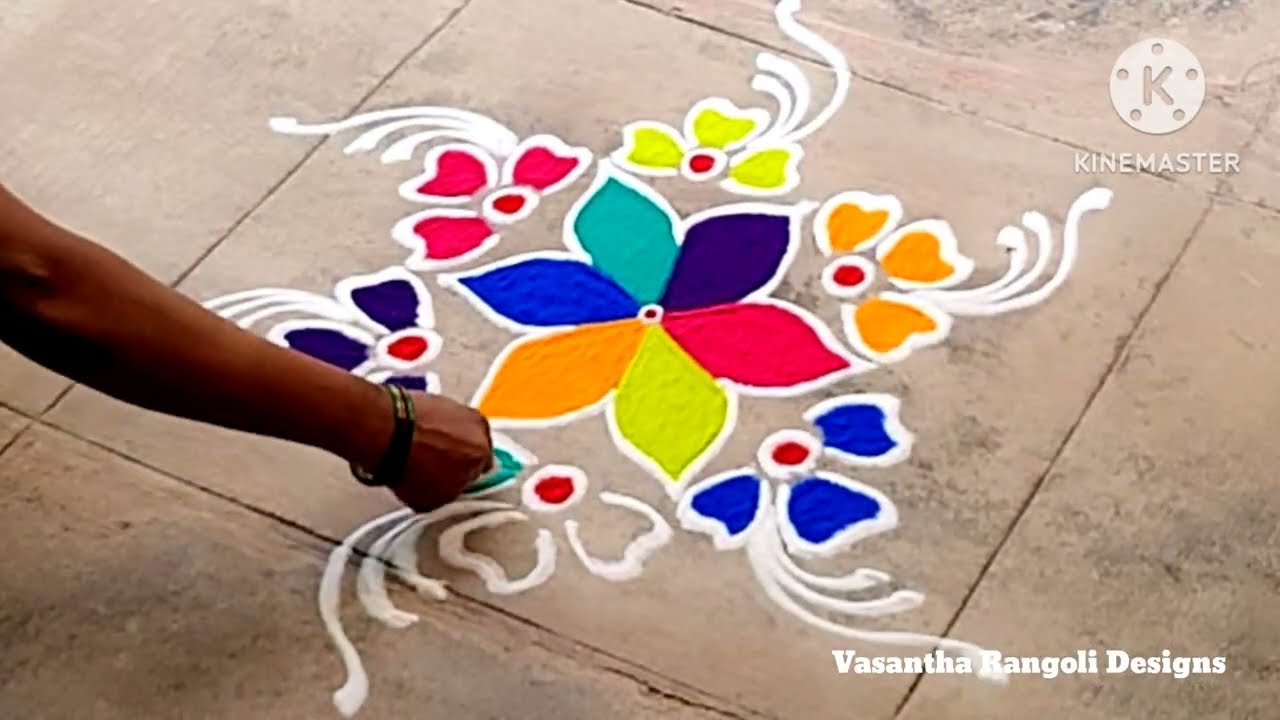 Colourful Rangoli for Beginner's//Holi Festival Special Rangoli//Simple and Beautiful Rangoli Design