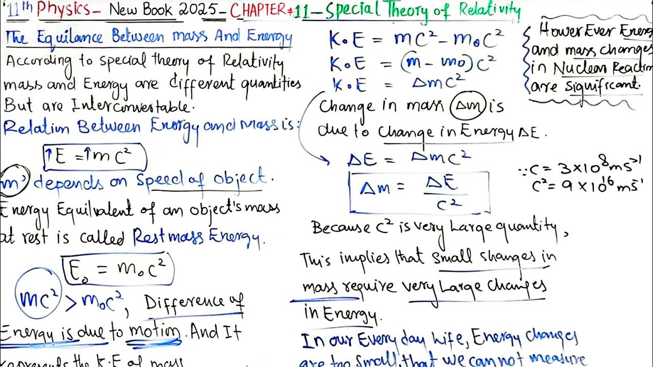 The Equilance Between Mass and Energy | Chapter 11 Special Theory of Relativity | 11th Physics New
