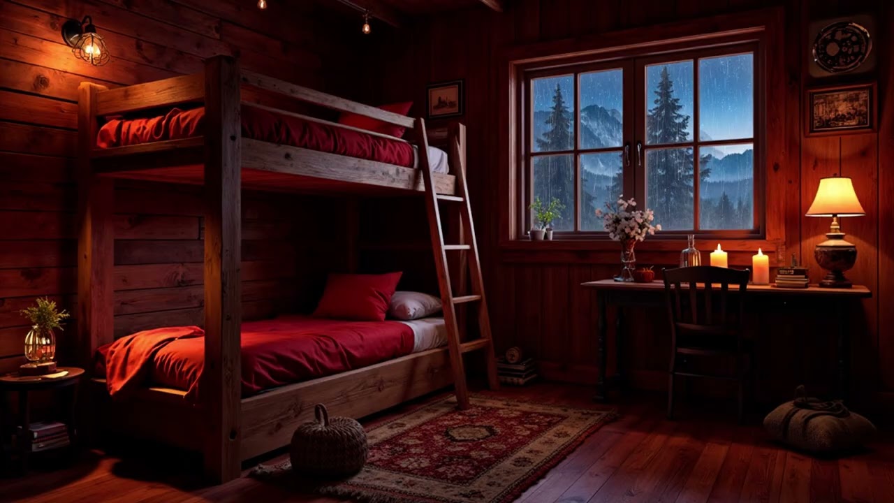 Rainy Night in a Cozy Bunk Bed Cabin | Relaxing Forest Rain Sounds for Sleep