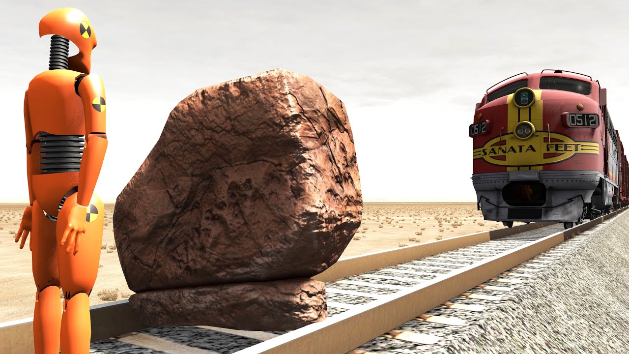 Train vs Stone with Dummy &ndash; BeamNG Drive
