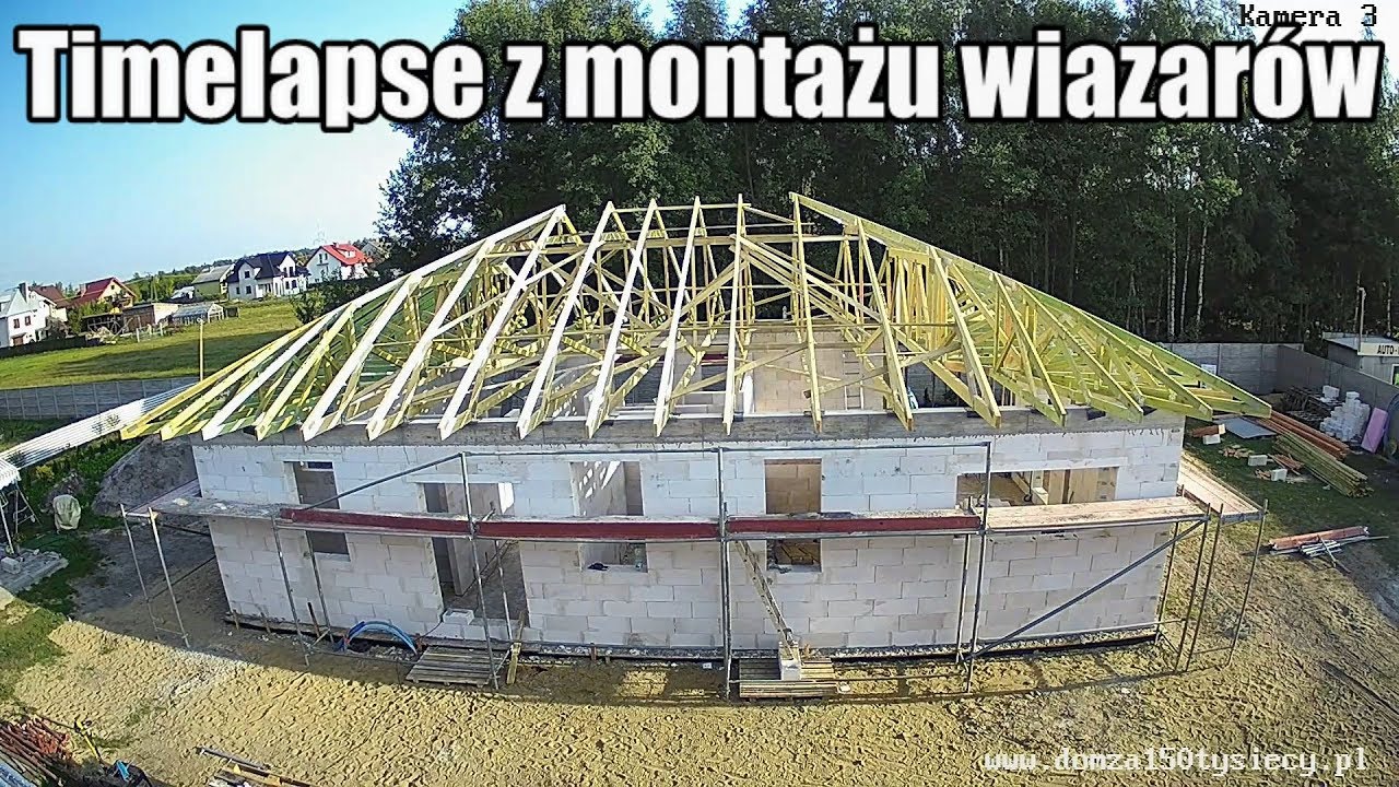 Jak zmontować dach w 2 min?  Timelapse z montażu wiązarów 10h pracy w 2min Łukasz Budowlaniec