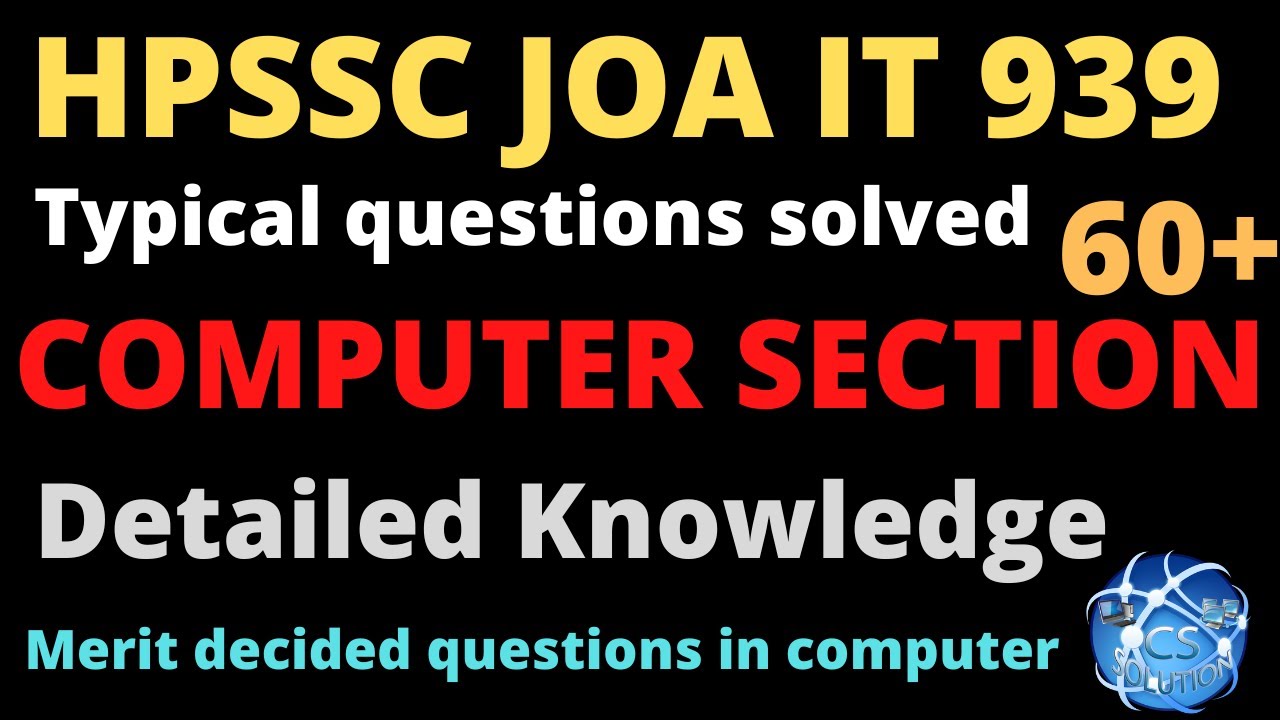HPSSC JOA IT POST CODE 939 TYPICAL IMPORTANT 60+  COMPUTER QUESTIONS SOLVED IN DETAILED #joa939