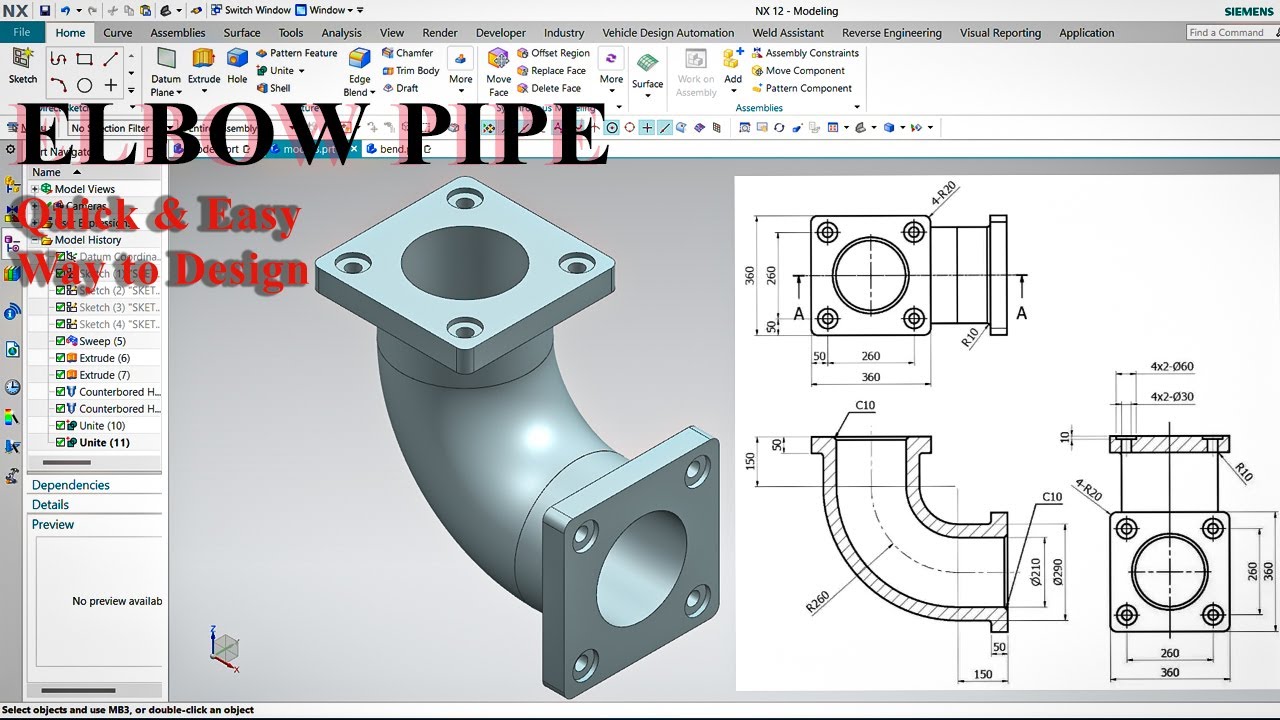 NX Tutorial | Elbow Pipe | NX siemens designing | Quick and Easy Way to Design Elbow - @anilkatte1