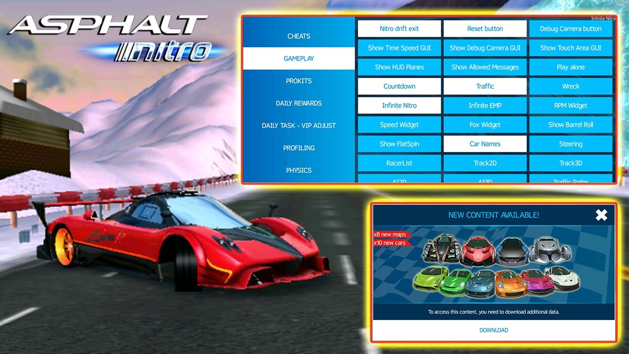 【Asphalt Nitro】Developer Debug Menu Showcase! (v2.6.1 beta micronano with cheats)