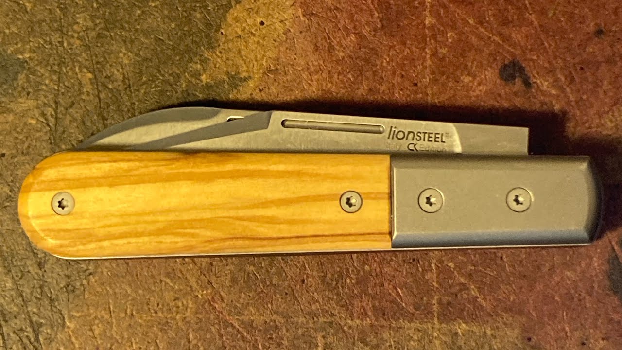 lionSteel Warhorse Barlow Titanium Bolsters Olive Wood Handles M390 Steel CK0122 Pocket Knife