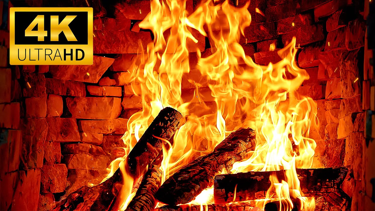 Soothing Relaxing Night with Cozy Fireplace 4K UHD🔥Warm Flames Burning & Crackling Fire Sounds🔥