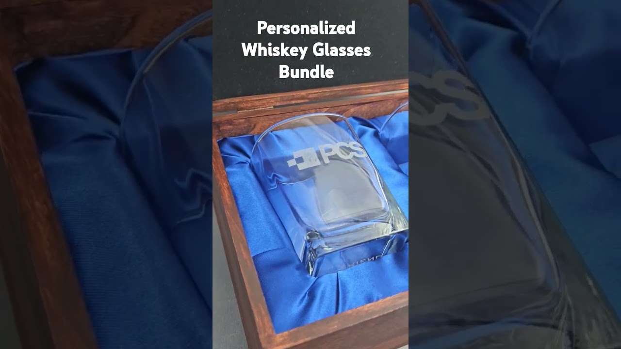 personalized whiskey glasses with wood gift box bundle