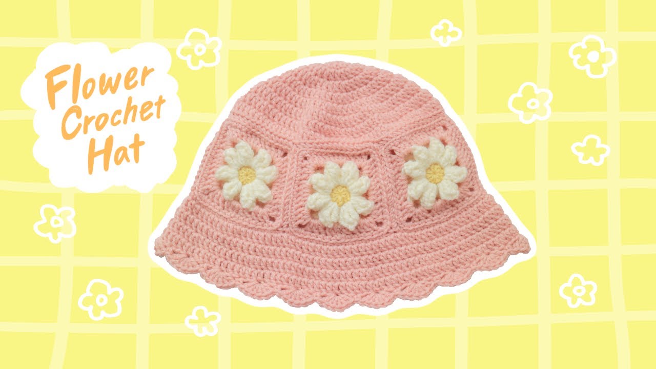 【かぎ針】お花モチーフのバケットハット【大人用】