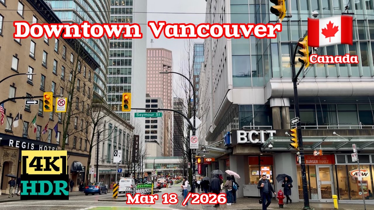 🌨️🌨️Heavy rain and walking in the rain in downtown Vancouver BC Canada 🇨🇦 rain sound/Travel🇨🇦[4K]