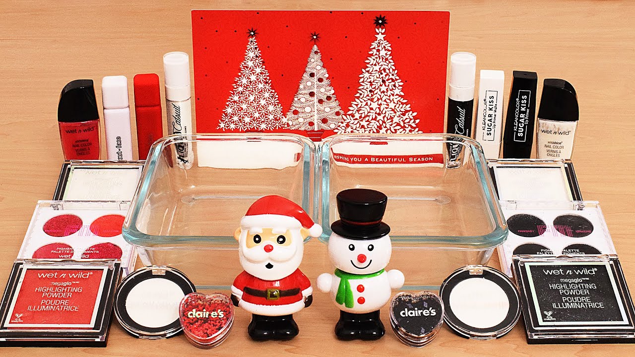 Santa vs Snowman - Mixing Makeup Eyeshadow Into Slime ASMR