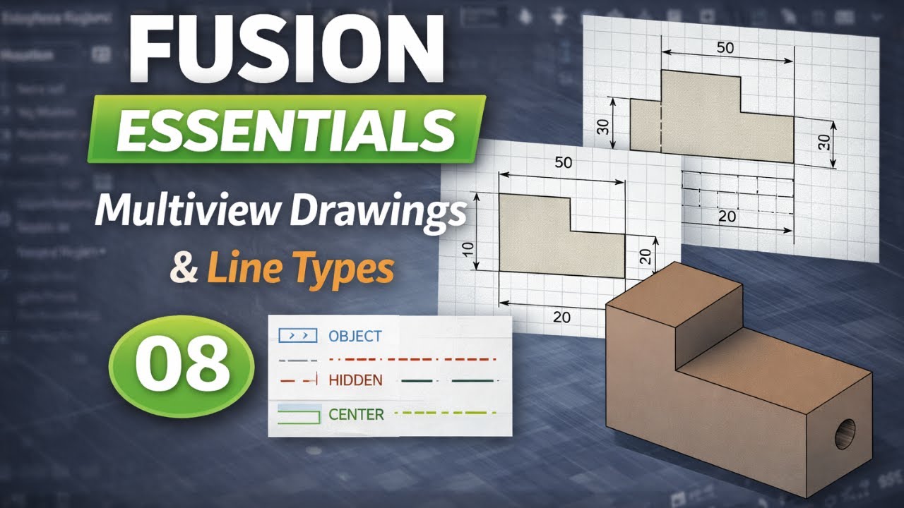 Autodesk Fusion Essentials 08: Multiview Drawings & Line Types