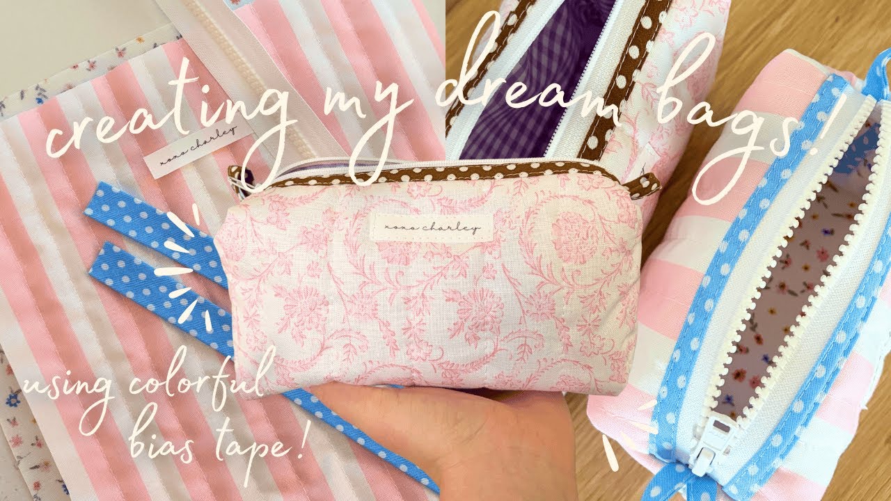 experimenting with a new bag pattern✨✂️🧵 using colorful bias tape to create a new line of products
