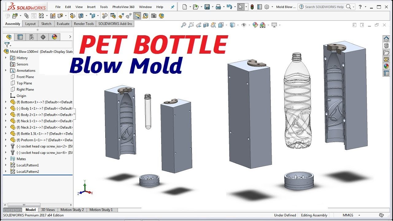 MOLD DESIGN | Making Blow Mold Design for PET Bottle || Solidworks Tutorial