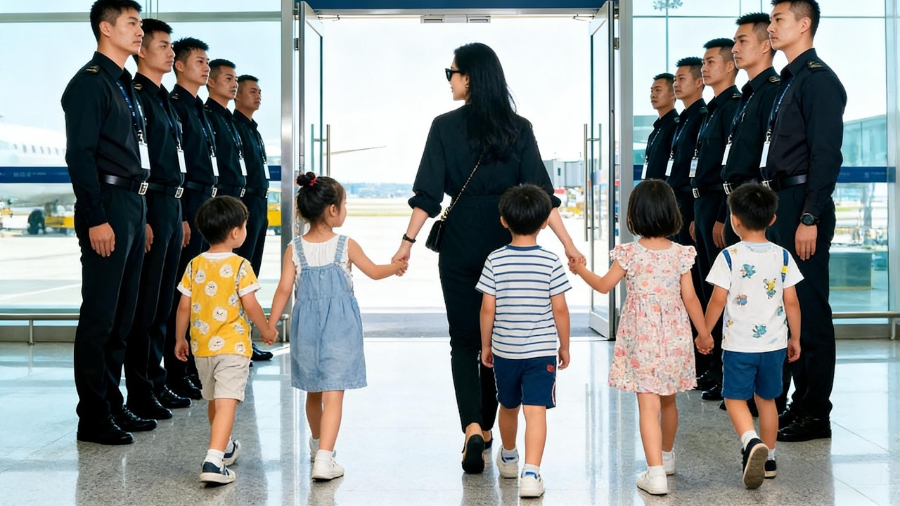 Returns with 5 son, ruins schemer's wedding. Tots yell: 'Daddy, you can't run now!'