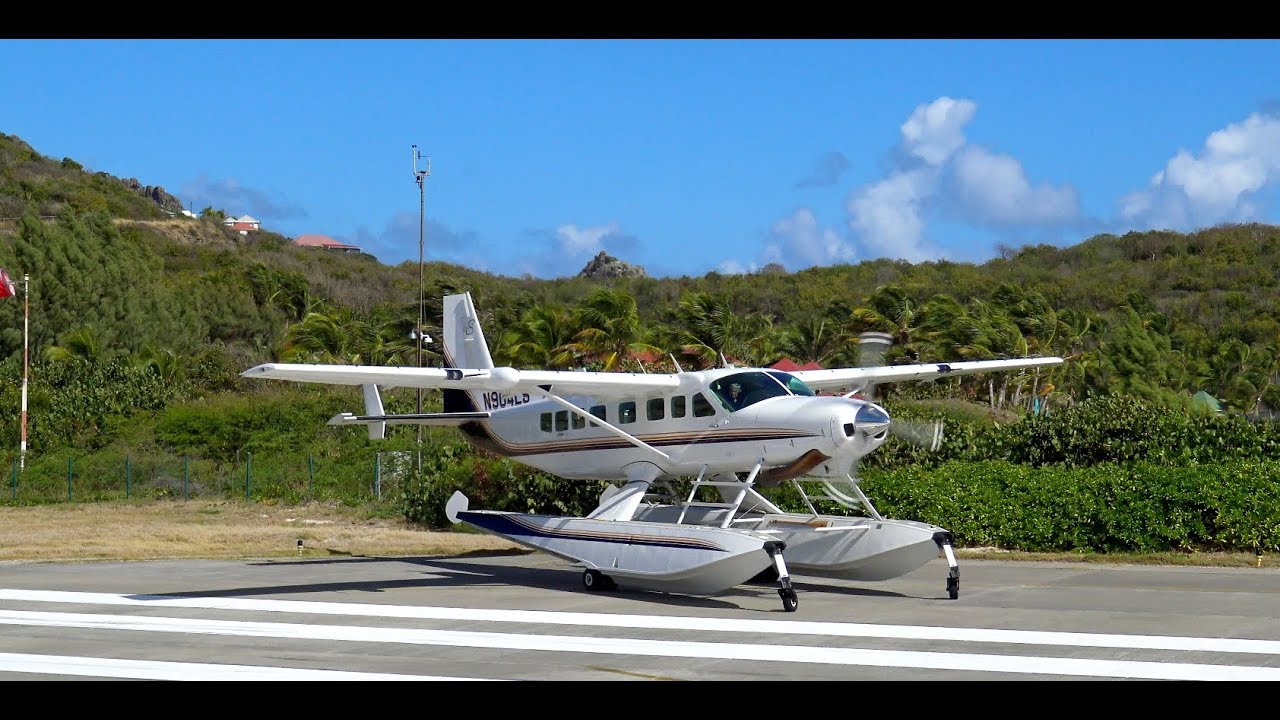RARE Cessna grand caravan 208 seaplane landing & takeoff from St. Barts (before hurricane irma)