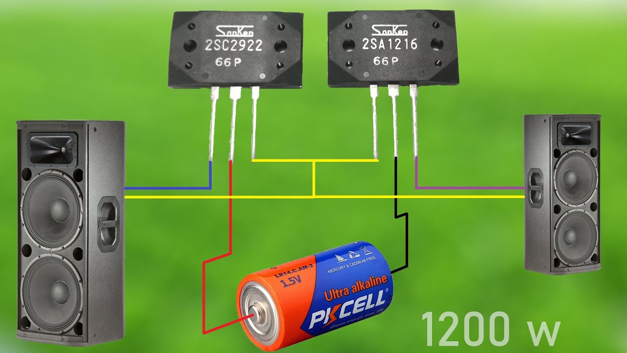 DIY Powerful Ultra Bass Amplifier Sanken Transistor 2SC2922 2SA1216 , No IC , Simple circuit